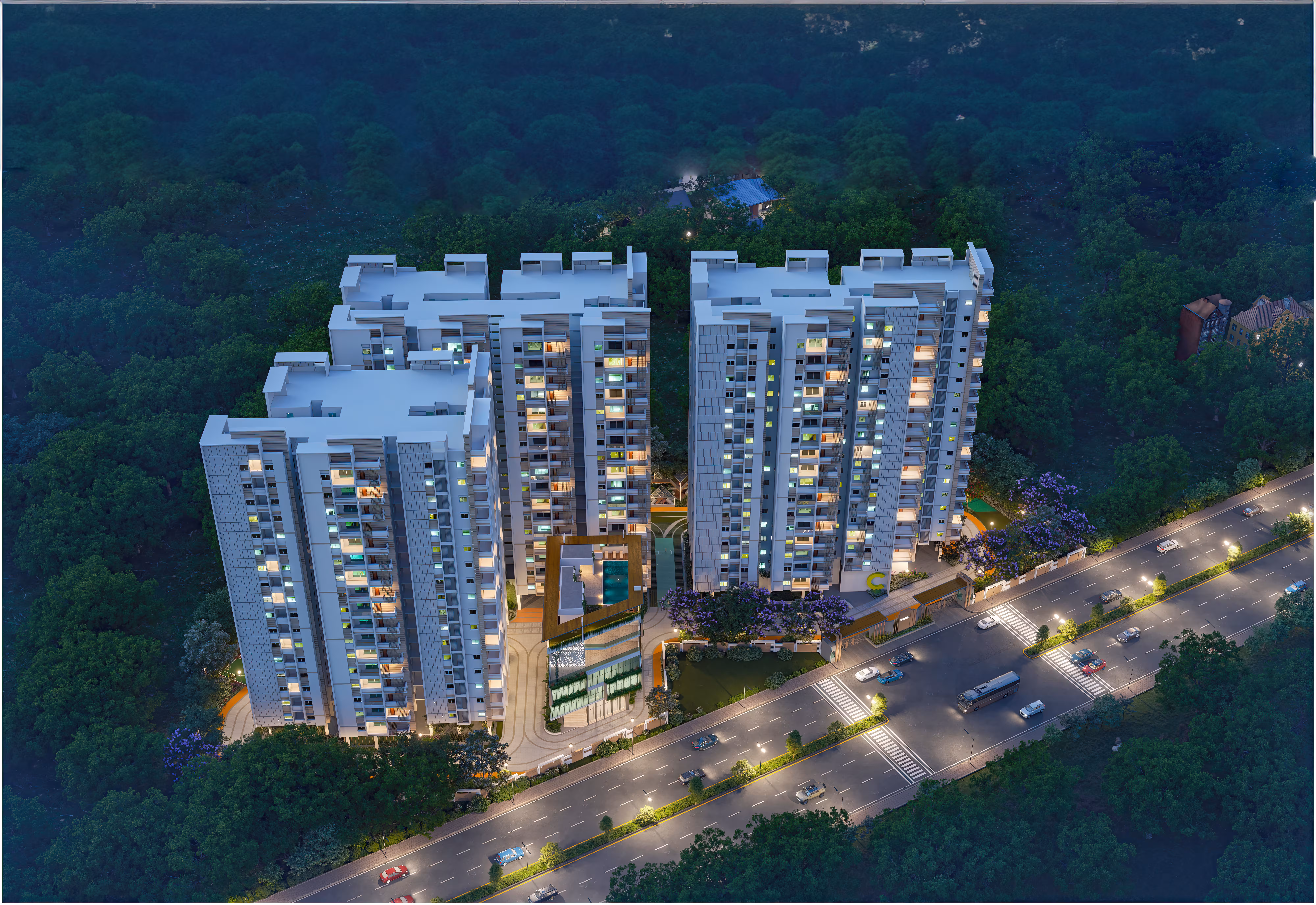 Swasthi by Sarus luxury towers at golden hour